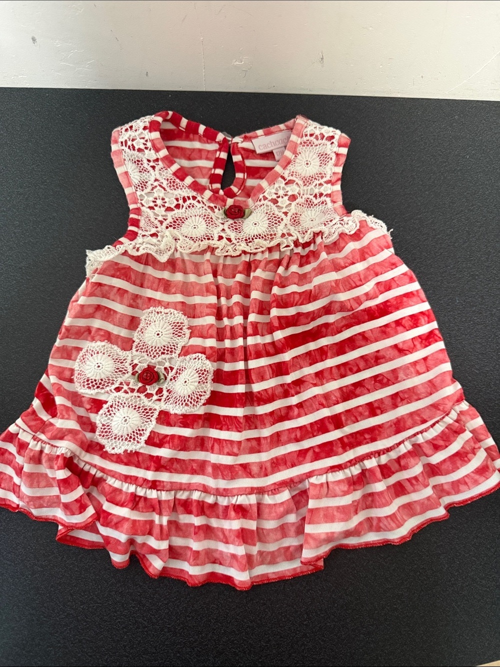 Striped Red & White Crochet Trim Baby Dress